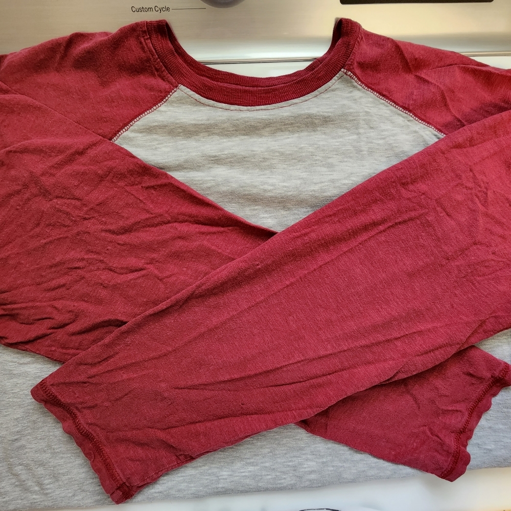 Color Block Tshirt Long Sleeve Basic Editions Red/Grey Mens XLT